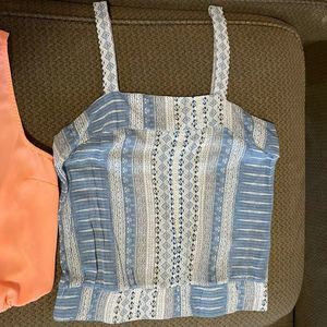 Dainty Hooligan HONEY PUNCH blue/white cropped tank top - SIZE SMALL